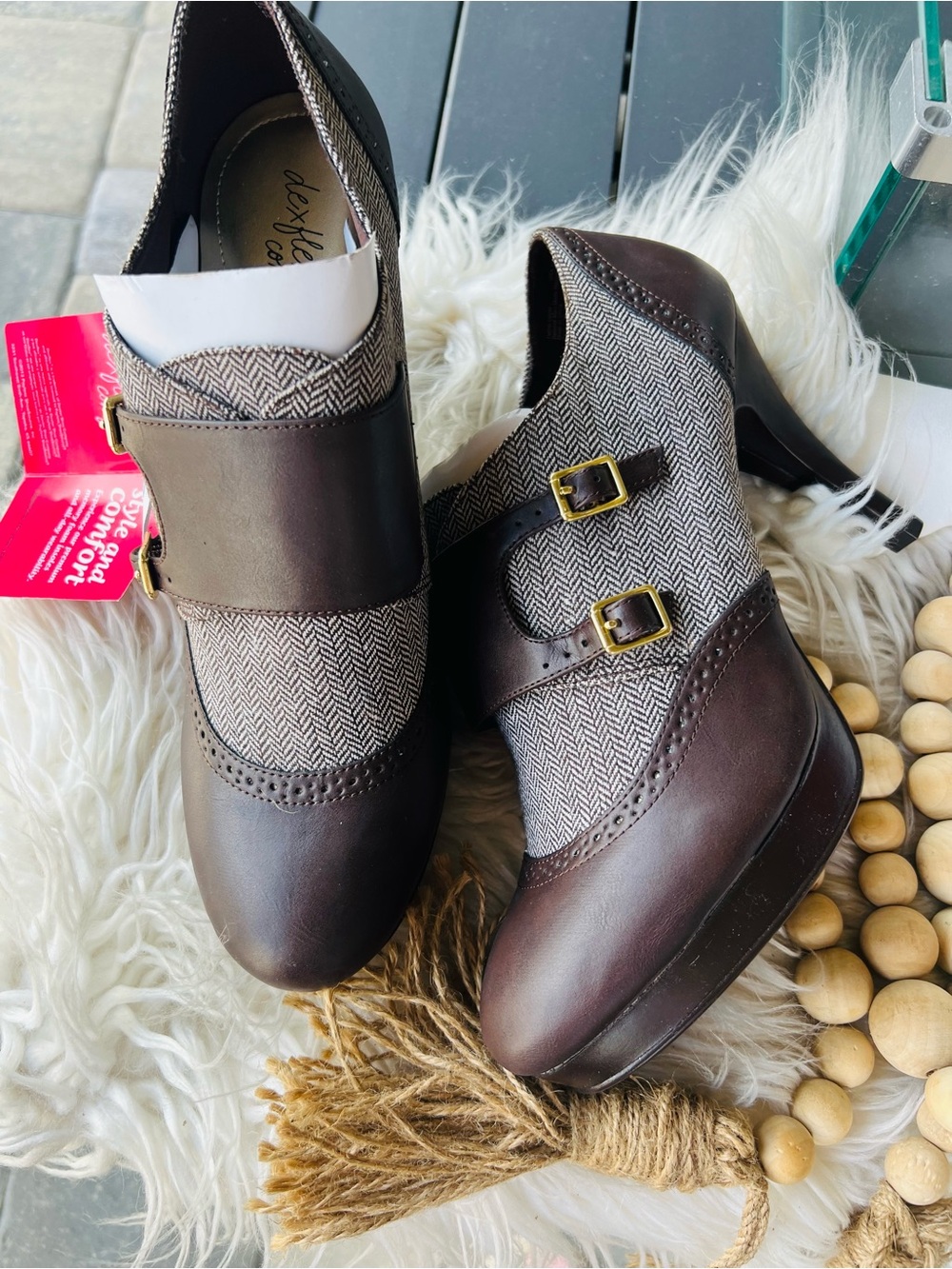 dexflex comfort Brown Herringbone Leather Heels